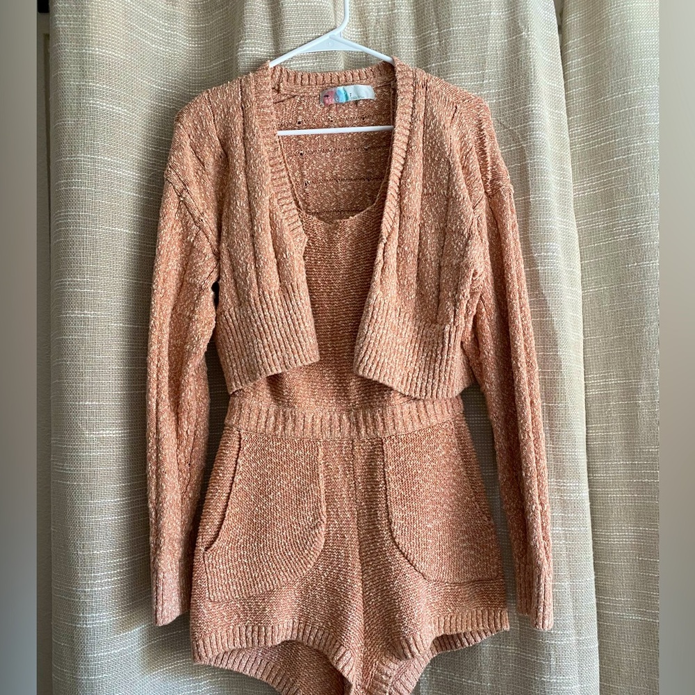 Free People Beach Tank Romper and Cardigan Small